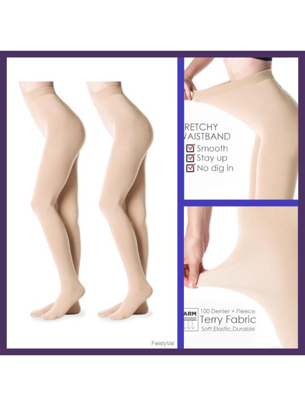 Fleece Lined Tights 100D Opaque Warm Winter Pantyhose Stretchy